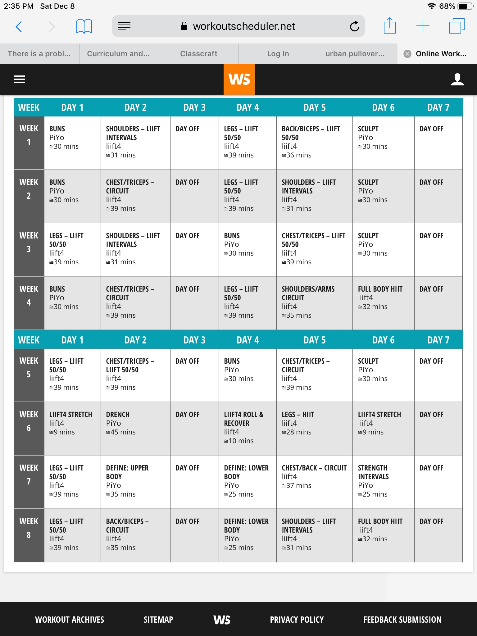 Liift4 And Piyo Hybrid Workout | Workout Calendar, Workout