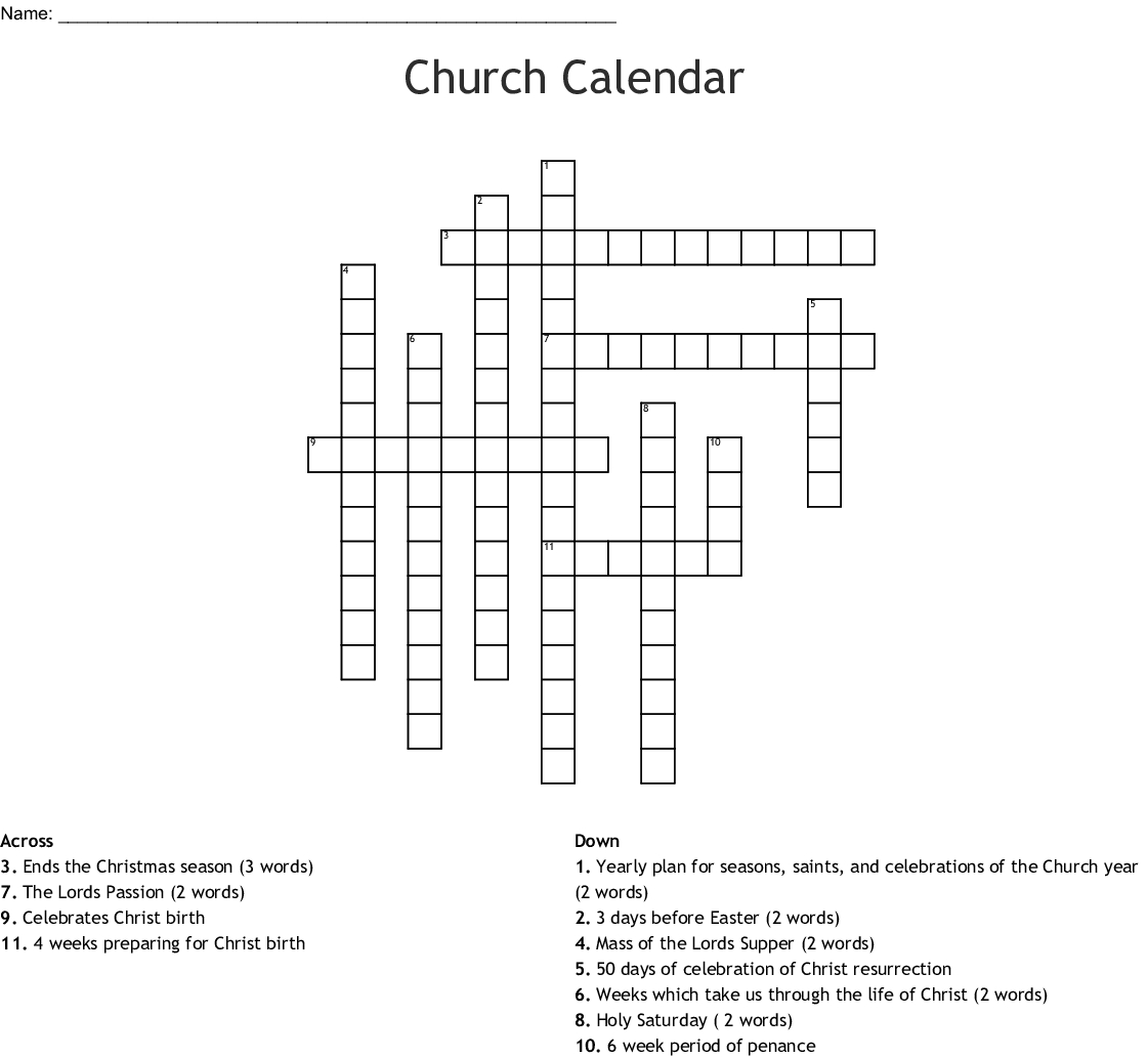 Liturgical Year Crossword - Wordmint