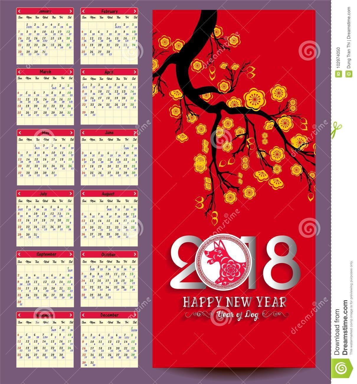 Lunar Calendar, Chinese Calendar For Happy New Year 2018