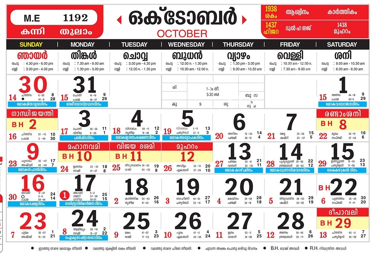 Malayalam Manorama Calendar October 2018 Pdf | Calendar