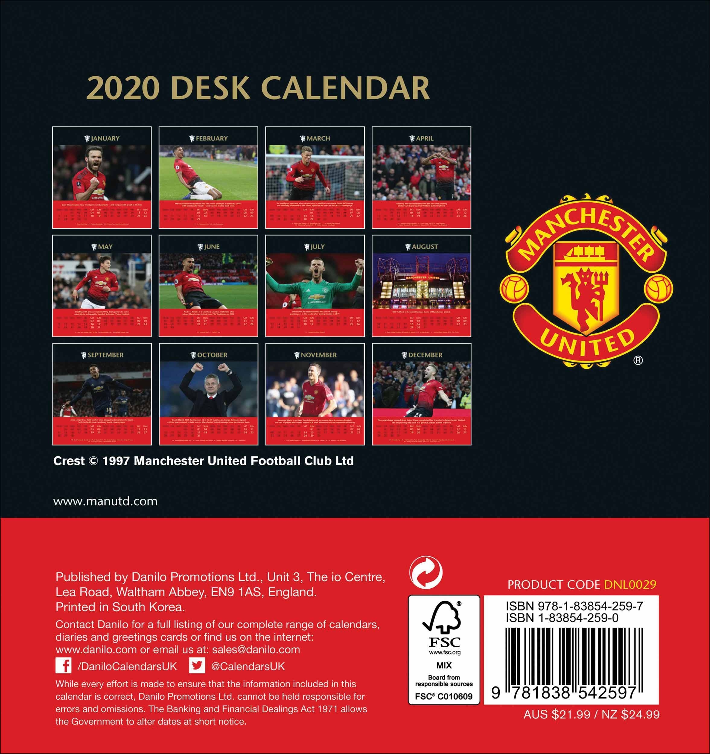 Manchester United Fc Easel Calendar 2020