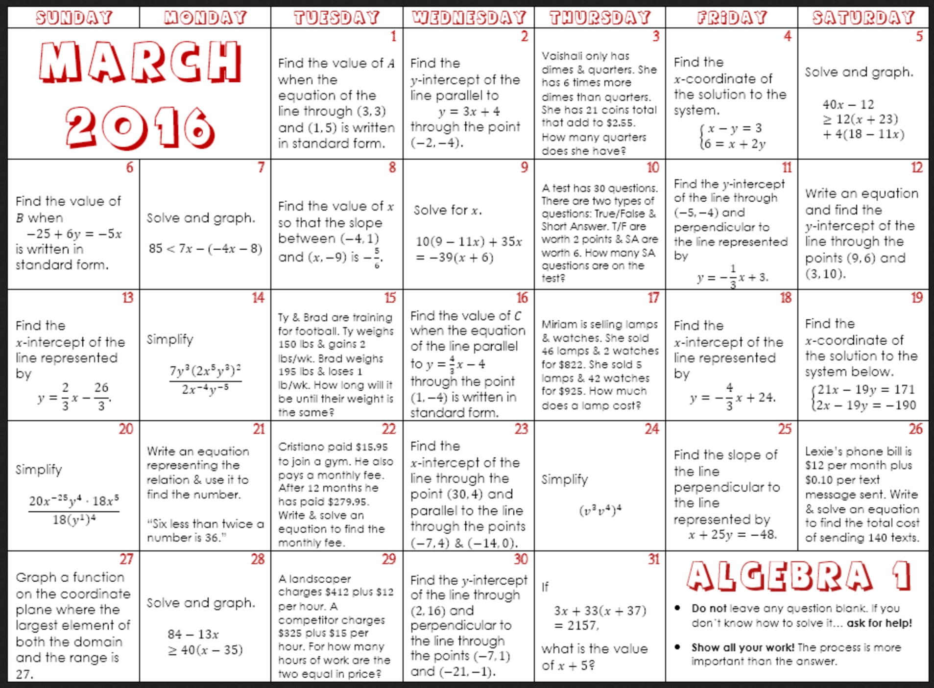 March 2016 Math Calendars – Denise Gaskins&#039; Let&#039;s Play Math