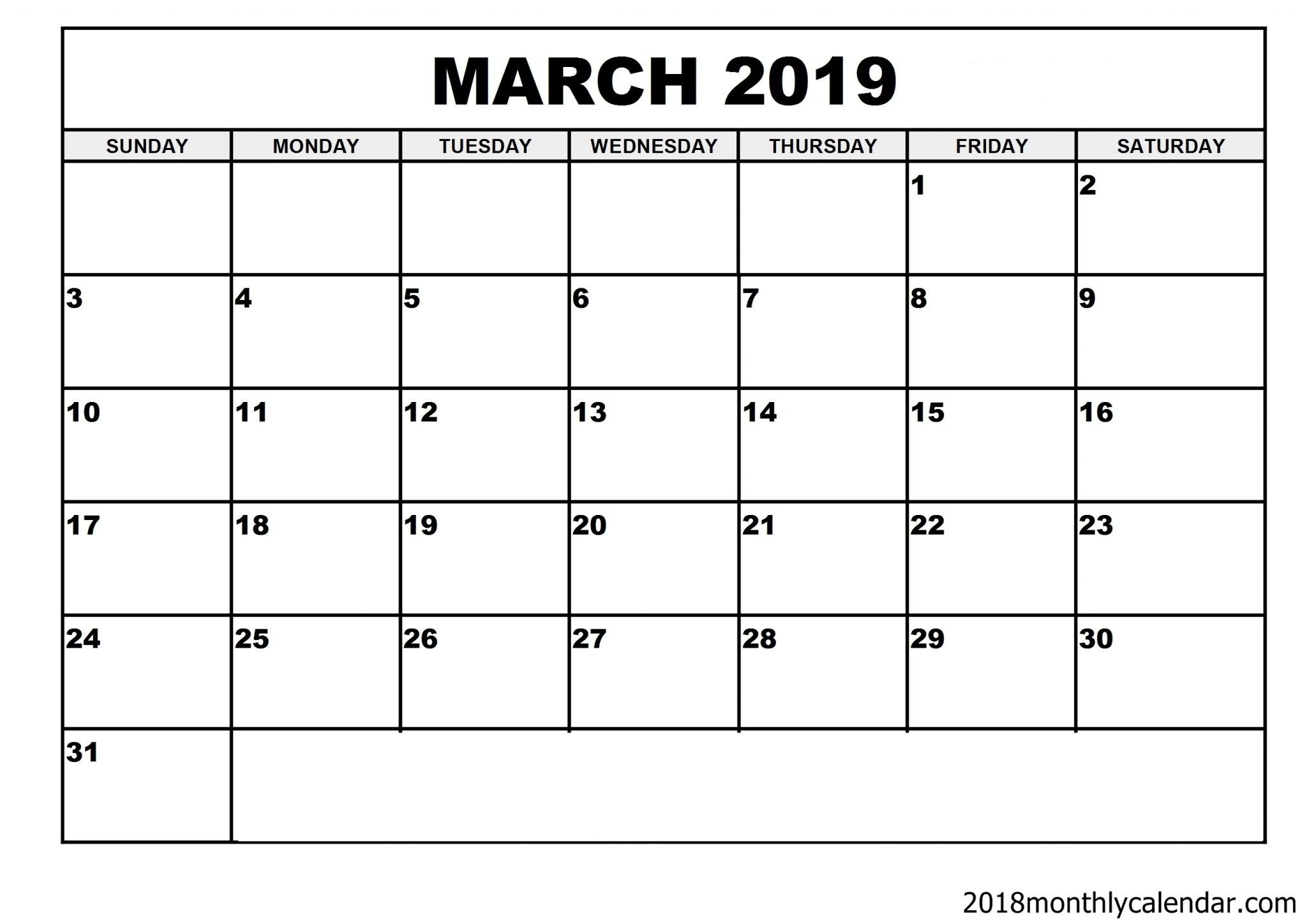 March 2019 Calendar 27.9 X 21.6 | Calendar March, 2019