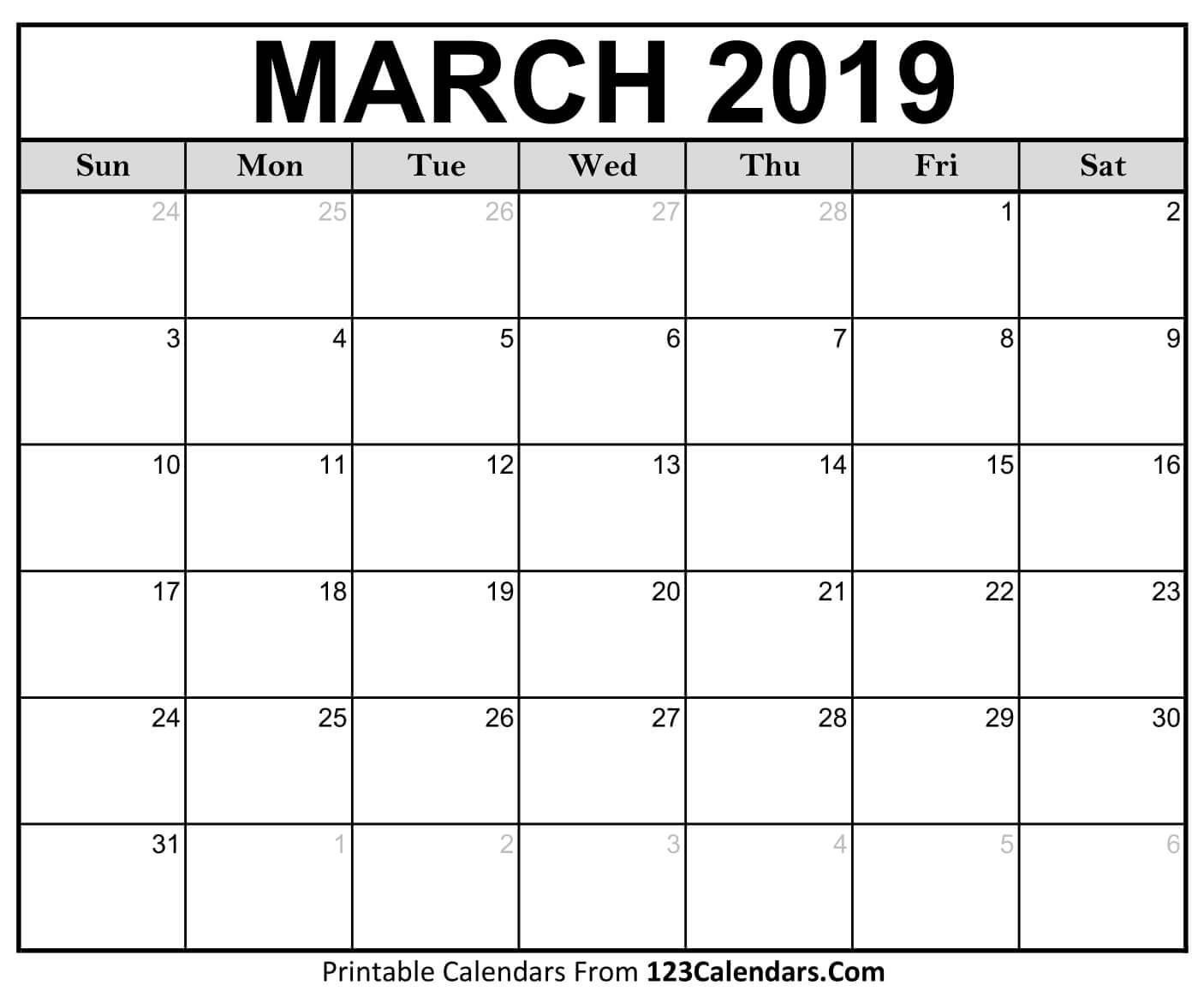 March 2019 Printable Calendar. Add Your Notes Quickly And