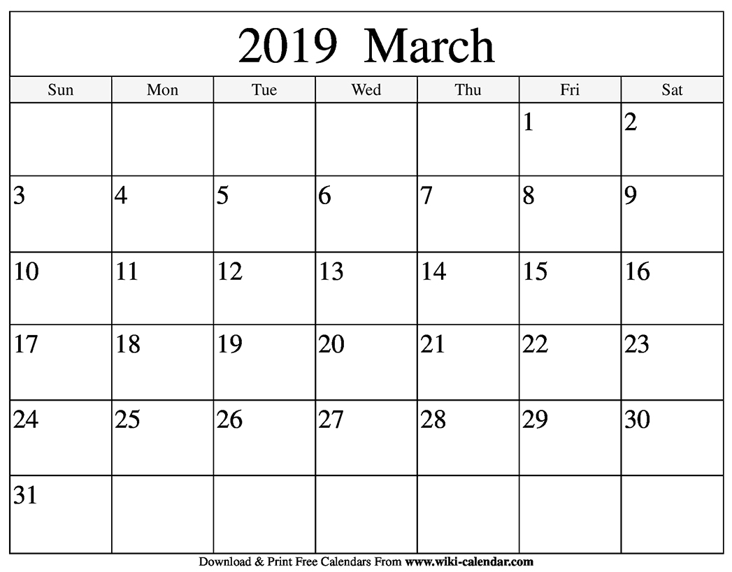 March 2019 Printable Calendar Pdf Free Monthly Template