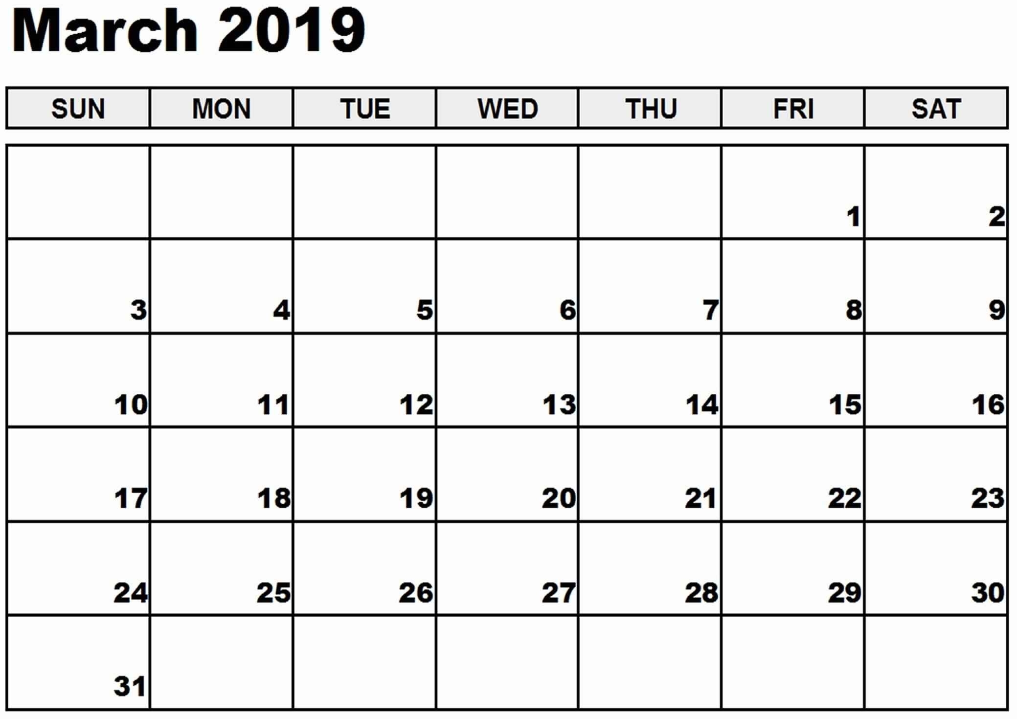 March 2019 Printable Calendar Templates - Free Pdf Word