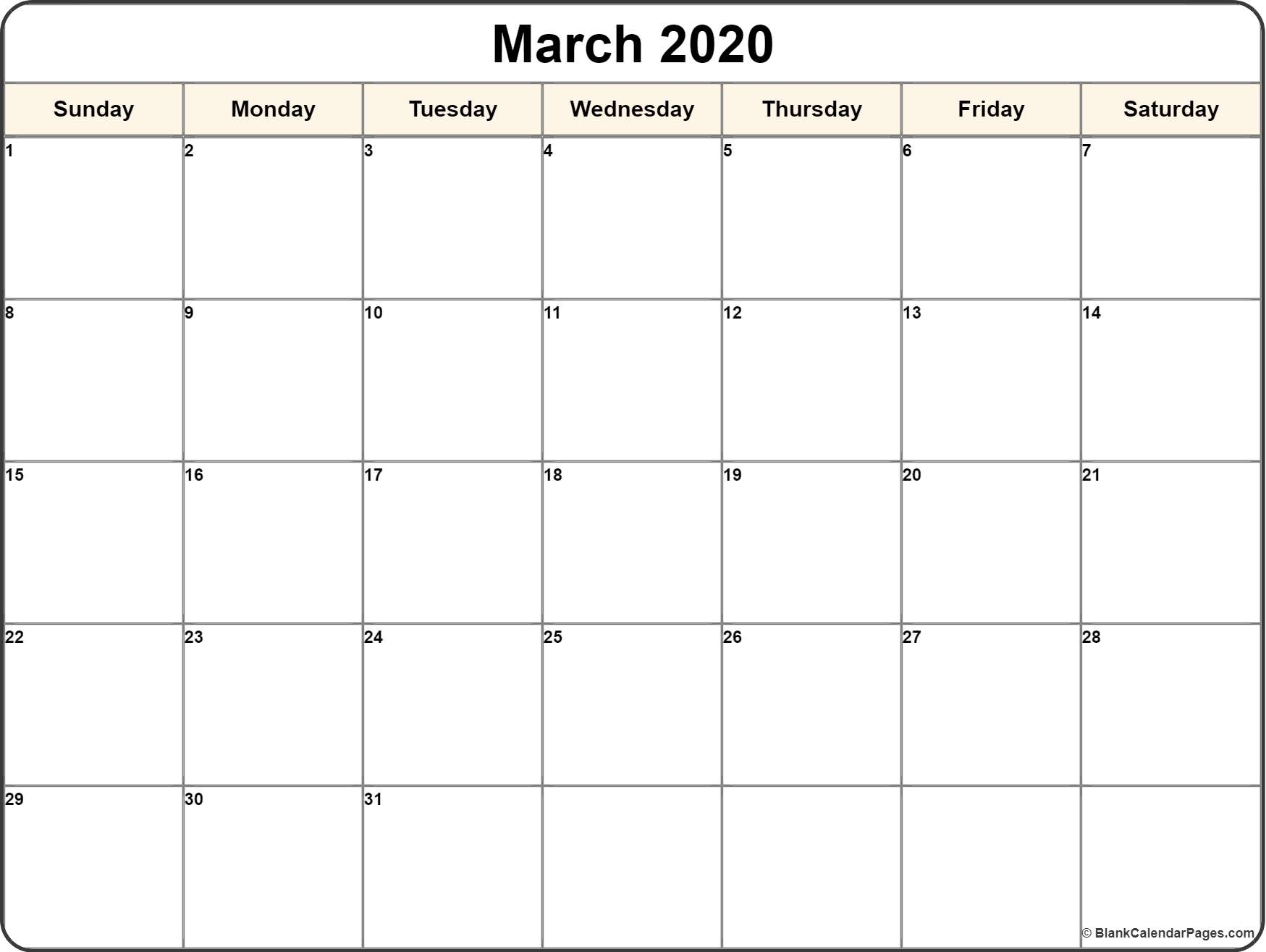 March 2020 Calendar | Free Printable Monthly Calendars