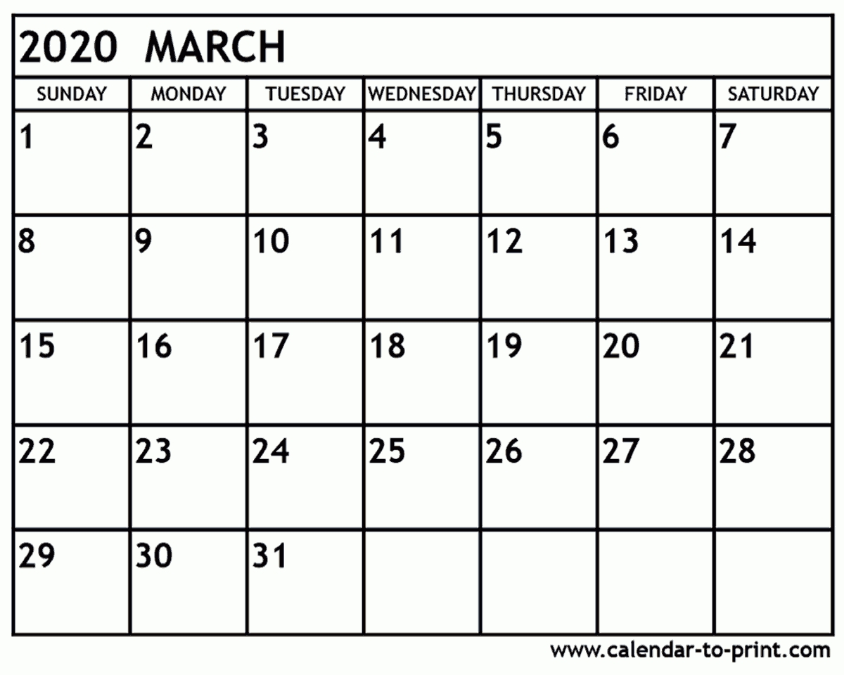 March 2020 Calendar Printable