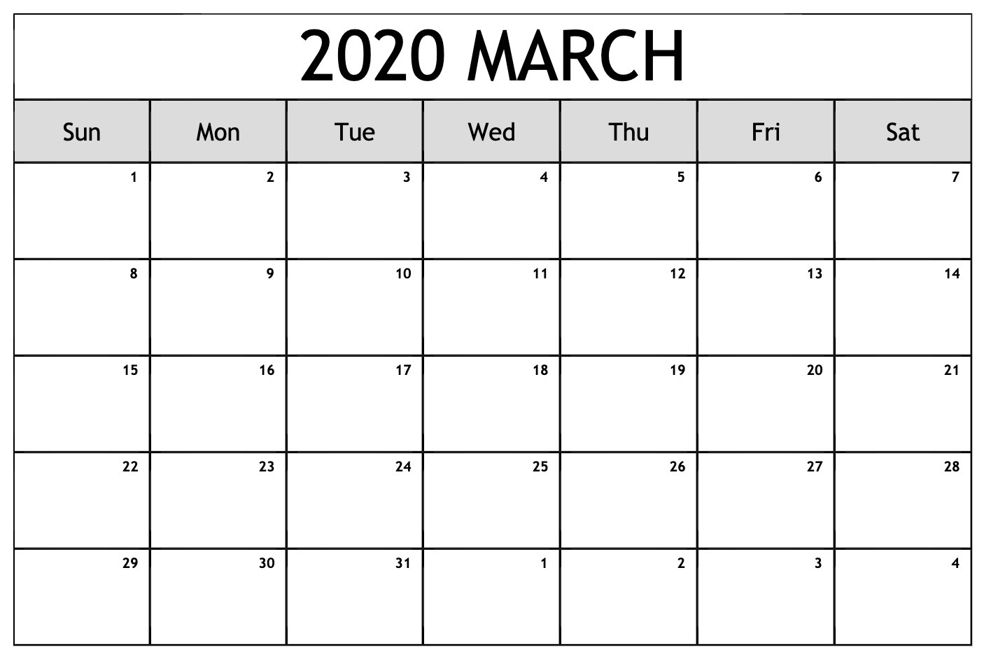 March 2020 Calendar Printable Template In Pdf Word Excel