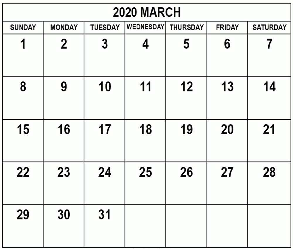 March 2020 Calendar