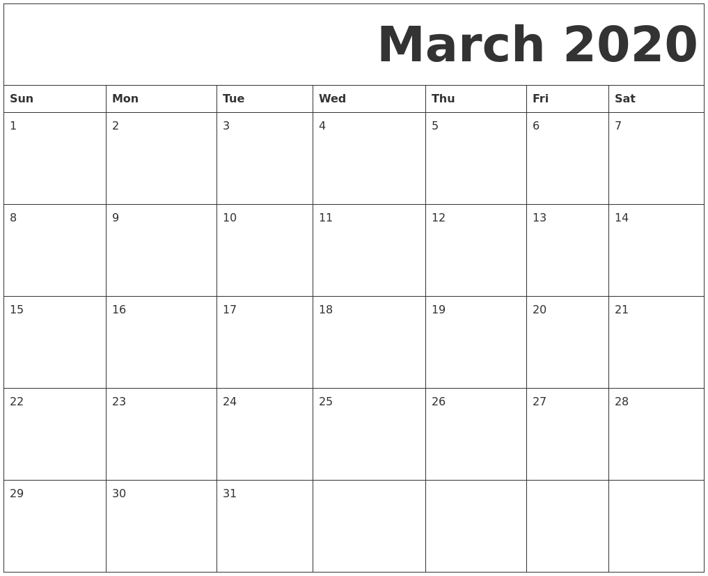 March 2020 Free Printable Calendar