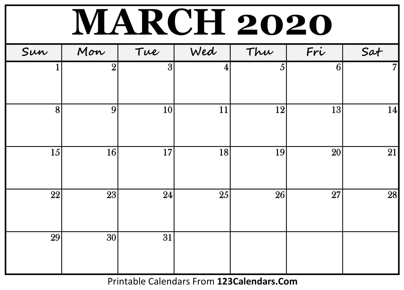 March 2020 Printable Calendar | 123Calendars