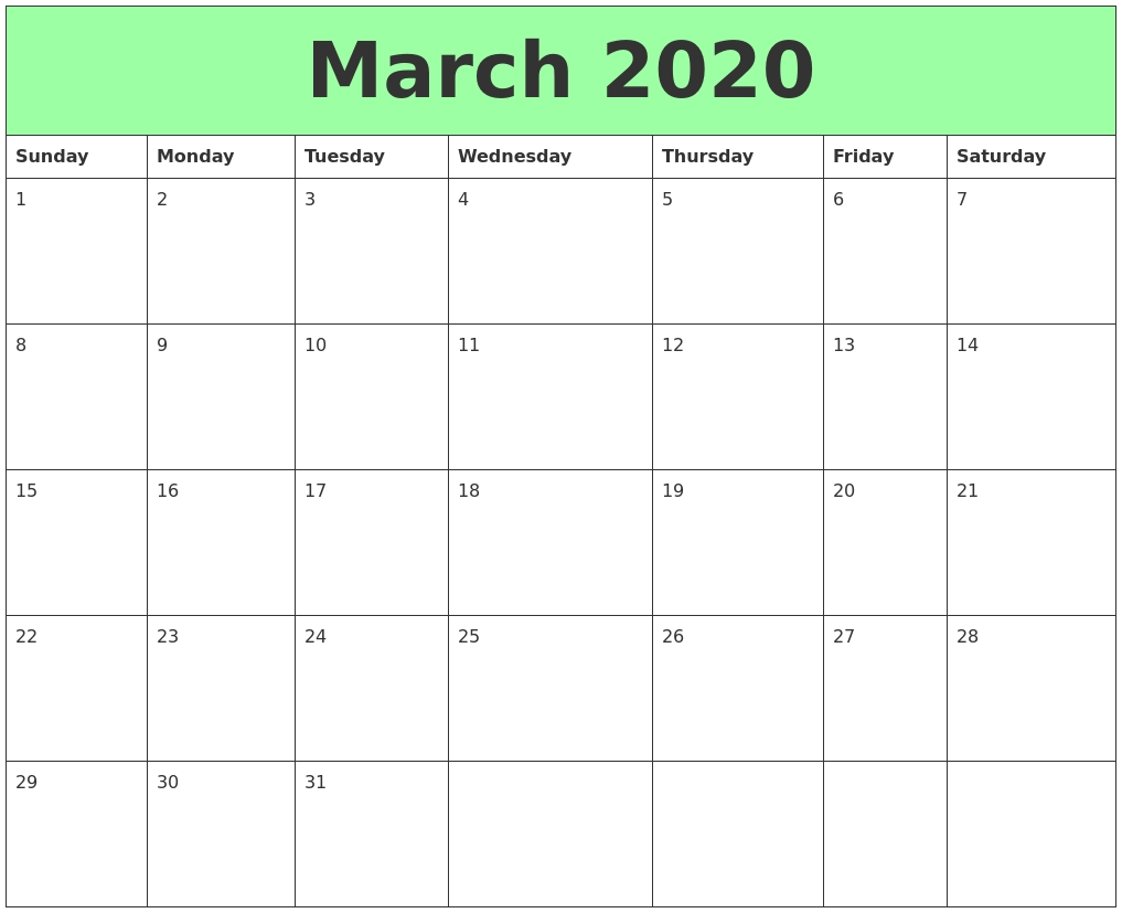 March 2020 Printable Calendars