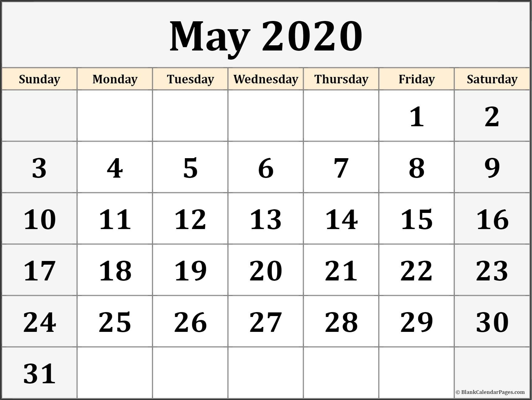 May 2020 Calendar | Free Printable Monthly Calendars