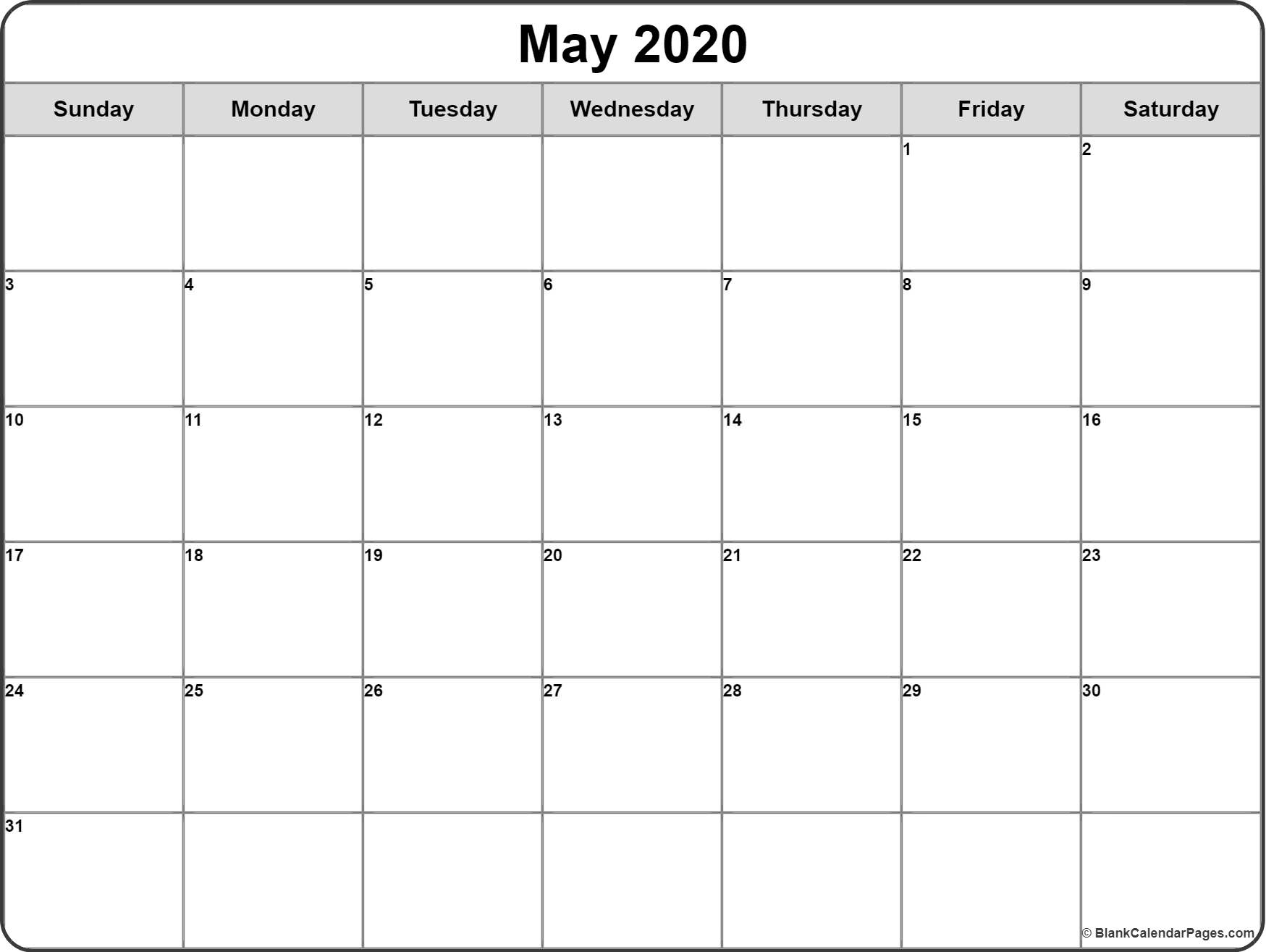 May 2020 Calendar | Free Printable Monthly Calendars