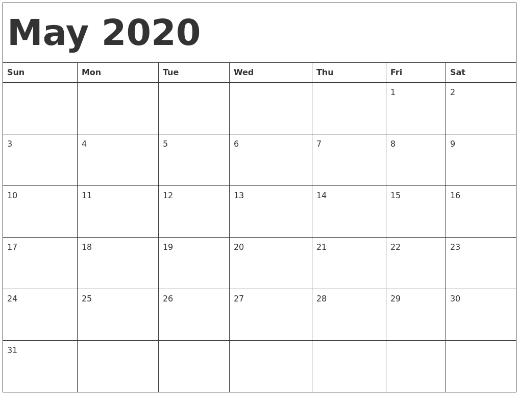 May 2020 Calendar Template