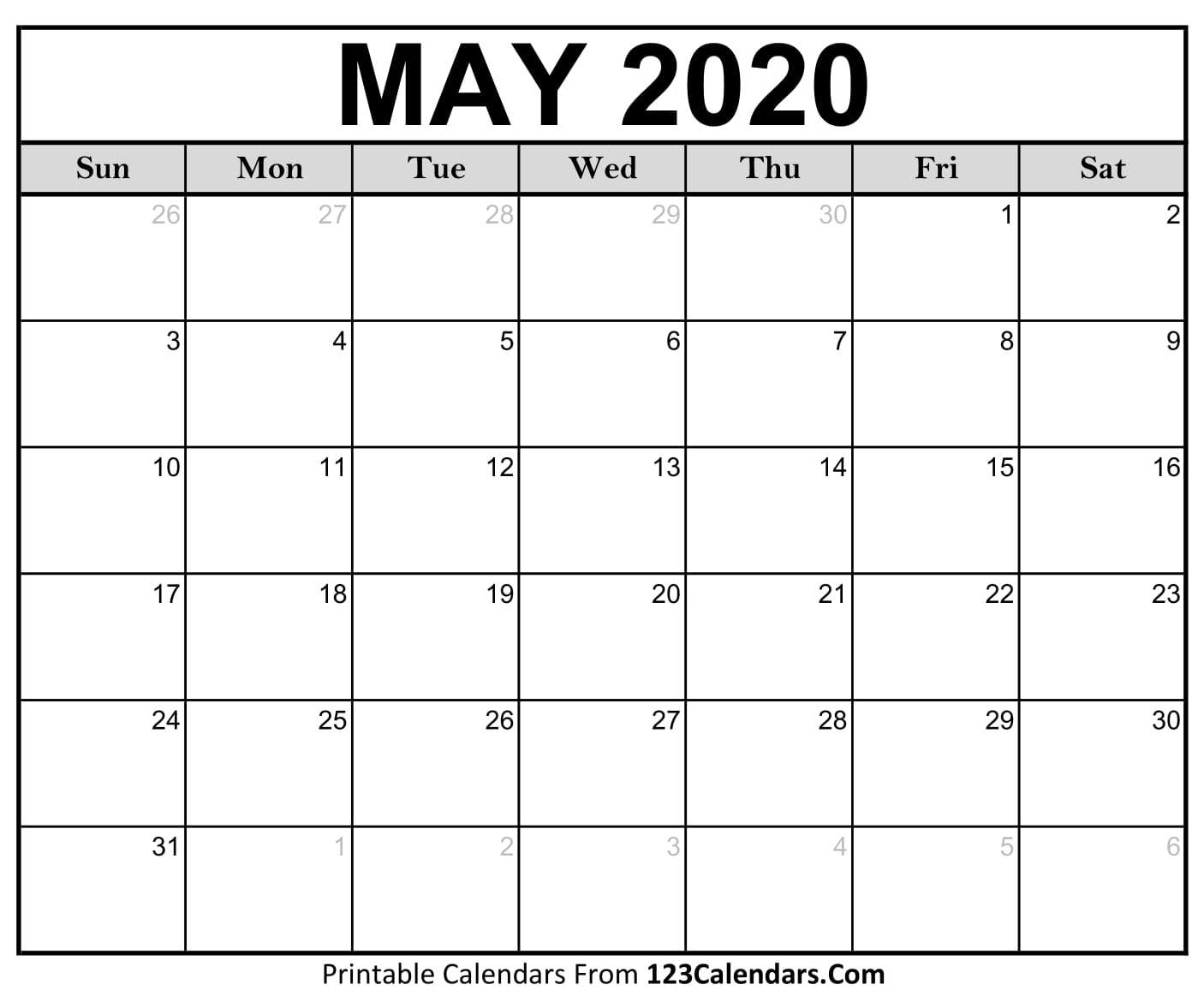 May 2020 Printable Calendar | 123Calendars