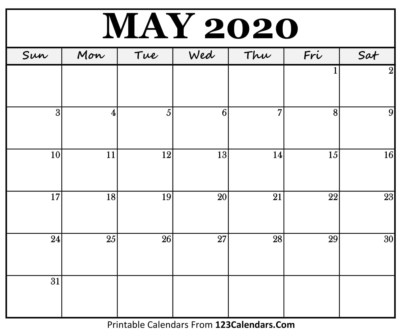 May 2020 Printable Calendar | 123Calendars