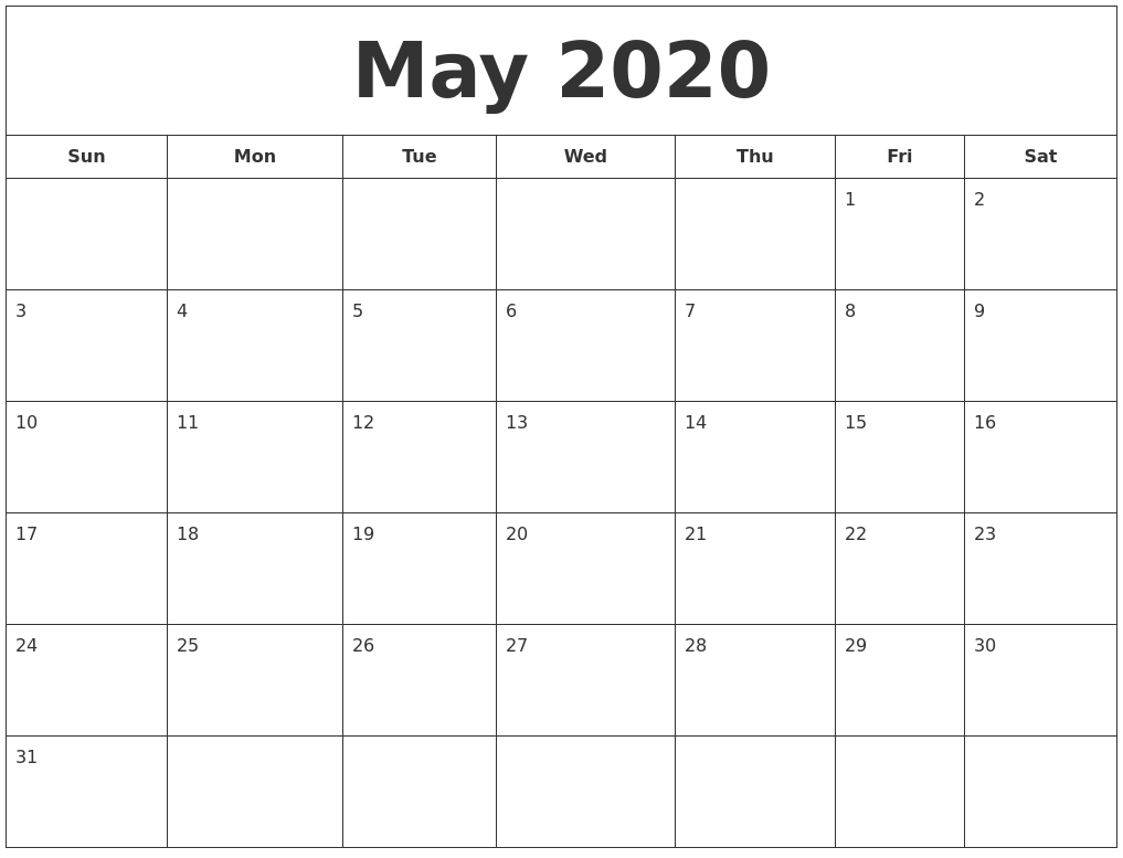 May 2020 Printable Calendar