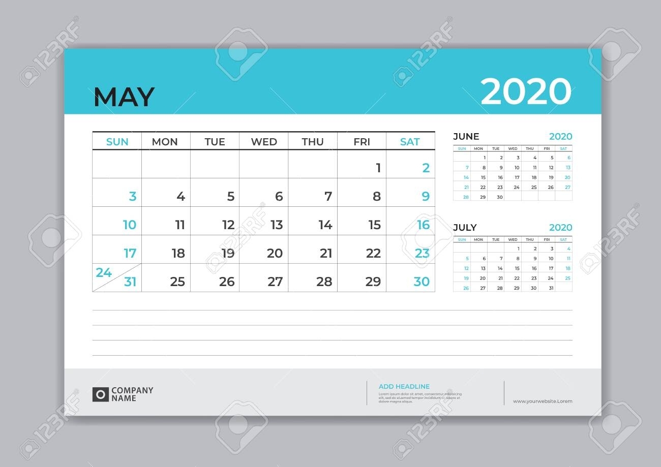 May 2020 Template, Desk Calendar For 2020 Year, Week Start On..