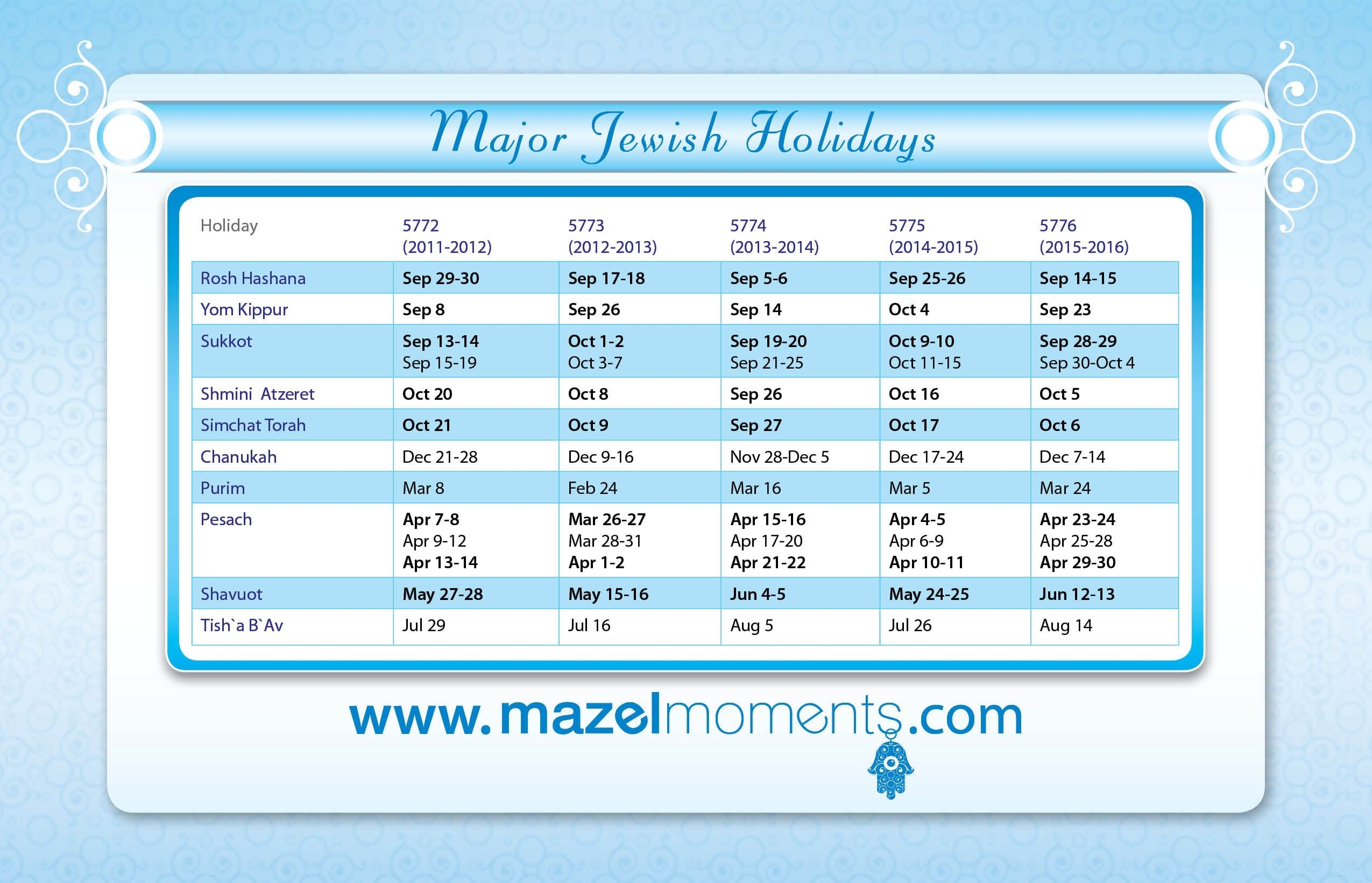 Mazelmoments Jewish Calendar - Wedding, Bat &amp; Bar Mitzvah