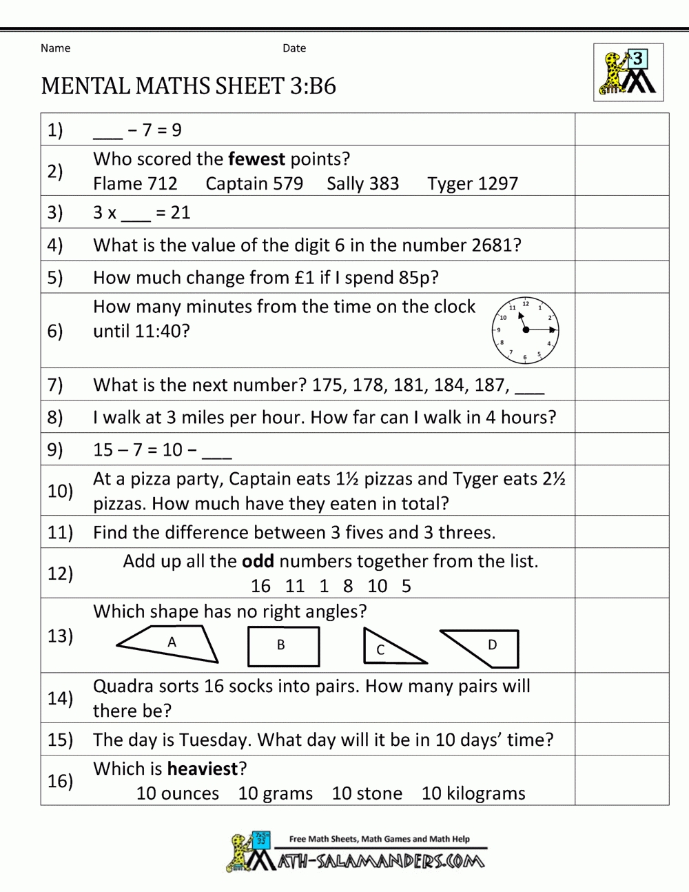 Mental Maths Year 3 Worksheets