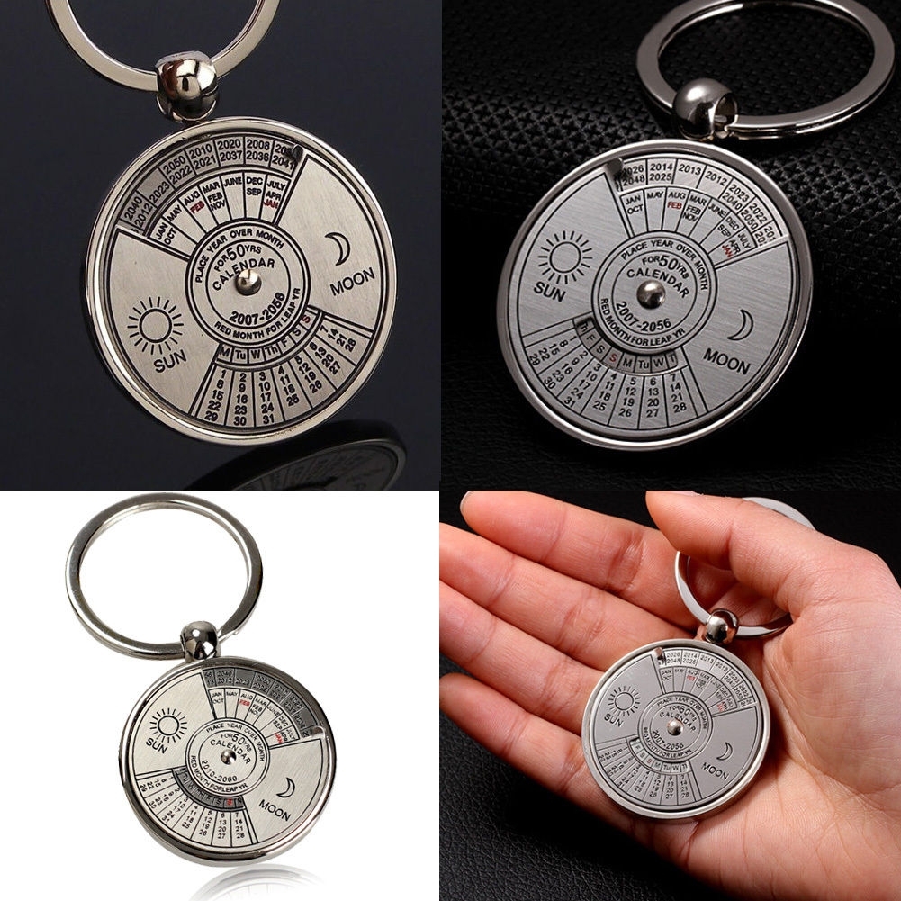 Mini Calendar Keychain Ring Unique Metal Keyring 50 Years Perpetual