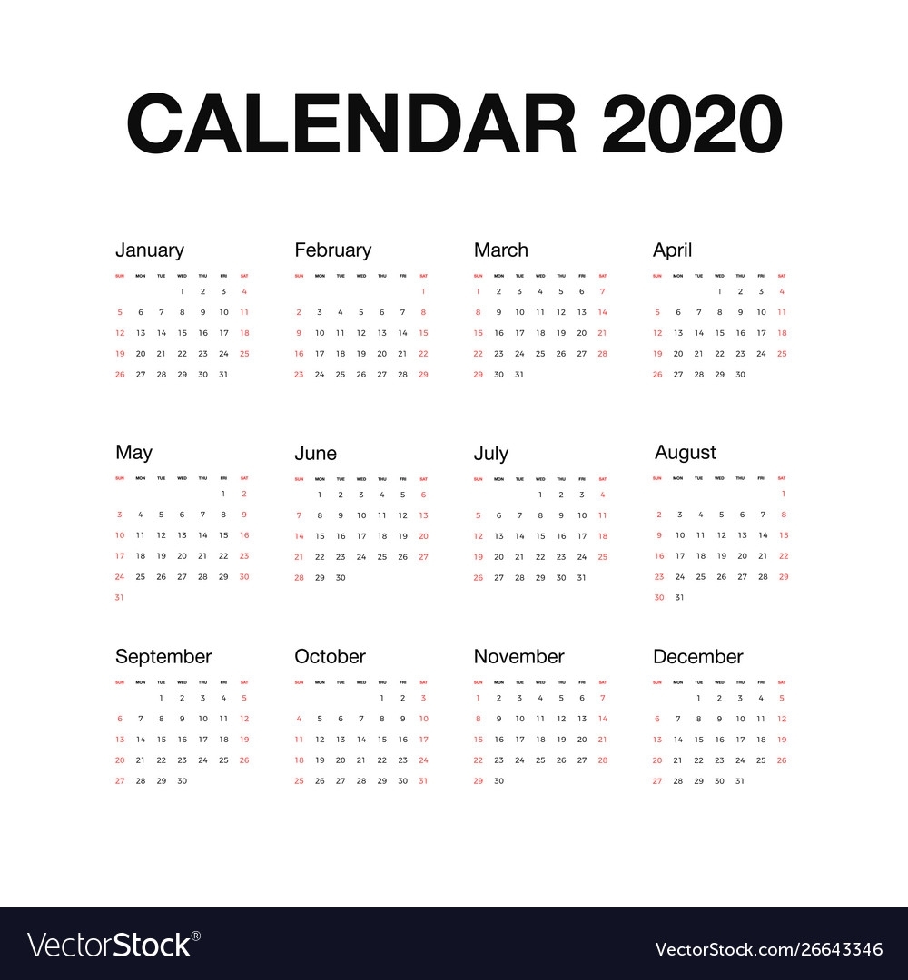 Minimalistic Desk Calendar 2020 Year Calendar