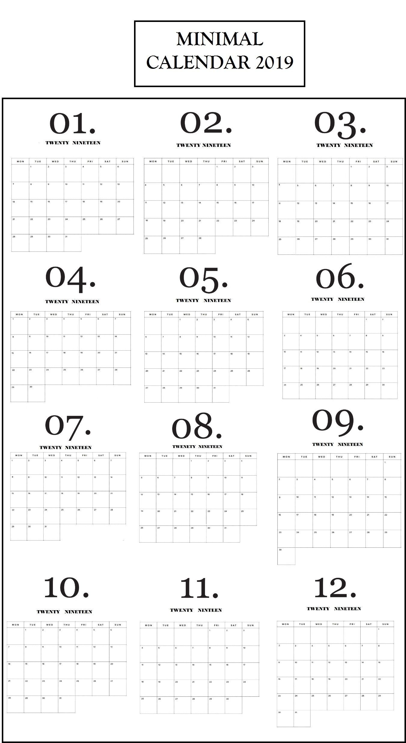 Modern Minimal 2019 Calendar | Print Calendar, Minimal