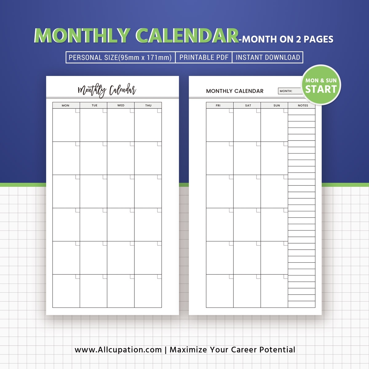 Monthly Calendar 2019, Month On 2 Pages, Printable Personal Size, Planner  Inserts, Planner Design, Best Planner, Filofax Personal, Instant Download