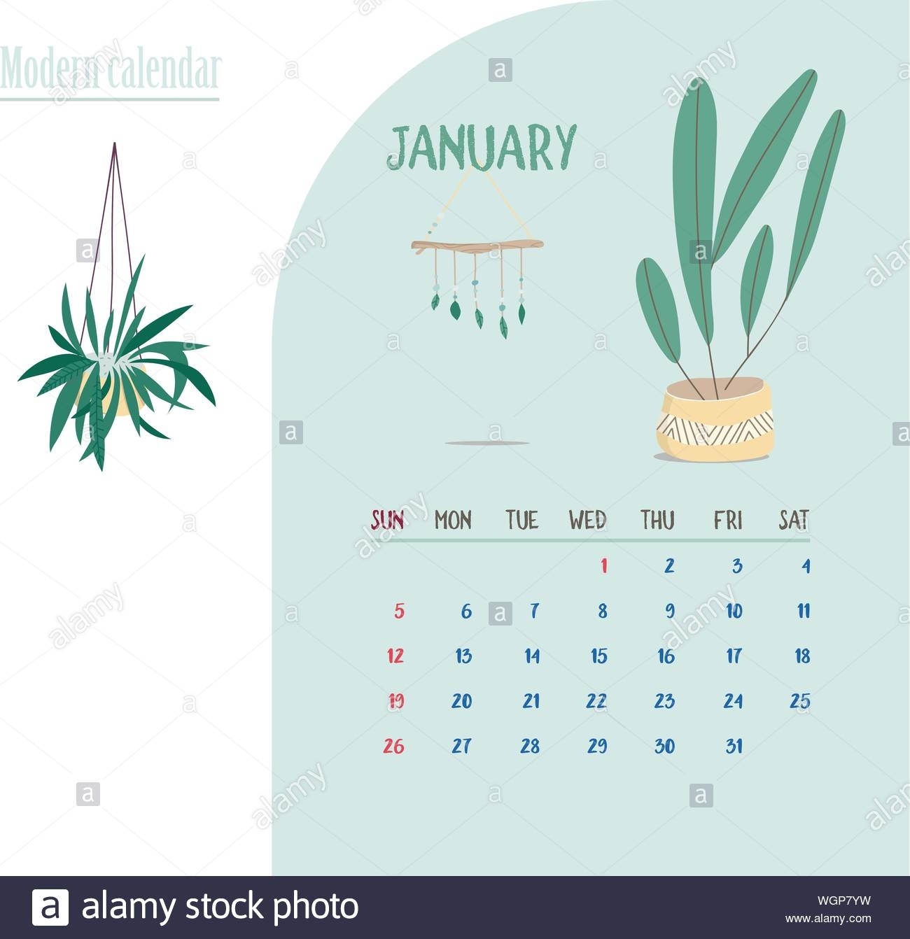 Monthly Calendar 2020. Cute Printable Creative Template With