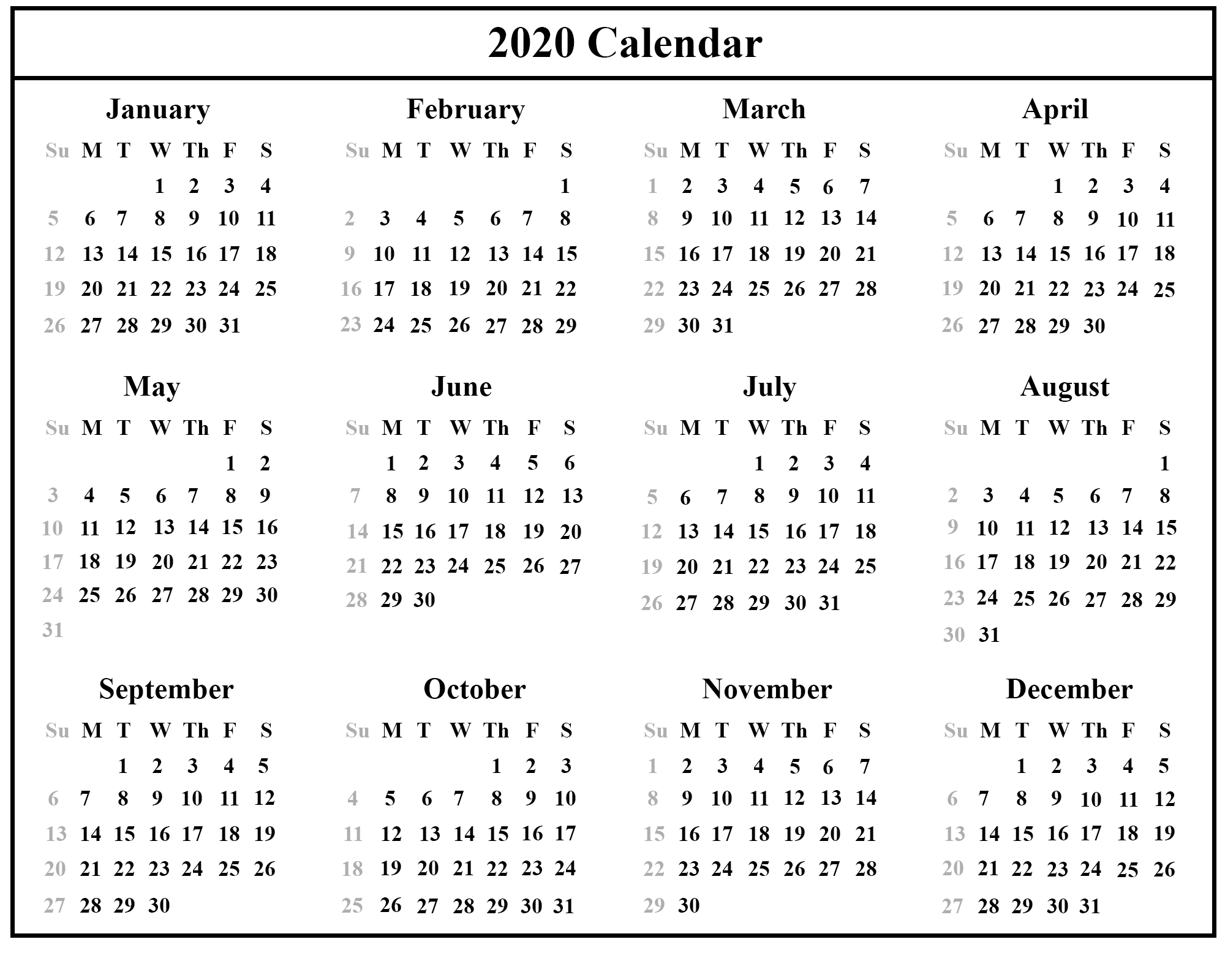 Monthly Calendar 2020 With Holidays Template | Example