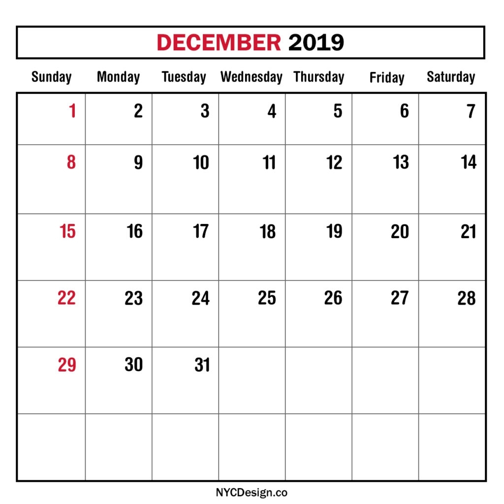 Monthly Calendar December 2019, Monthly Planner, Printable