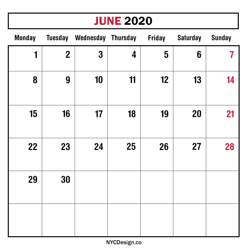 Monthly Calendar June 2020, Monthly Planner, Printable Free