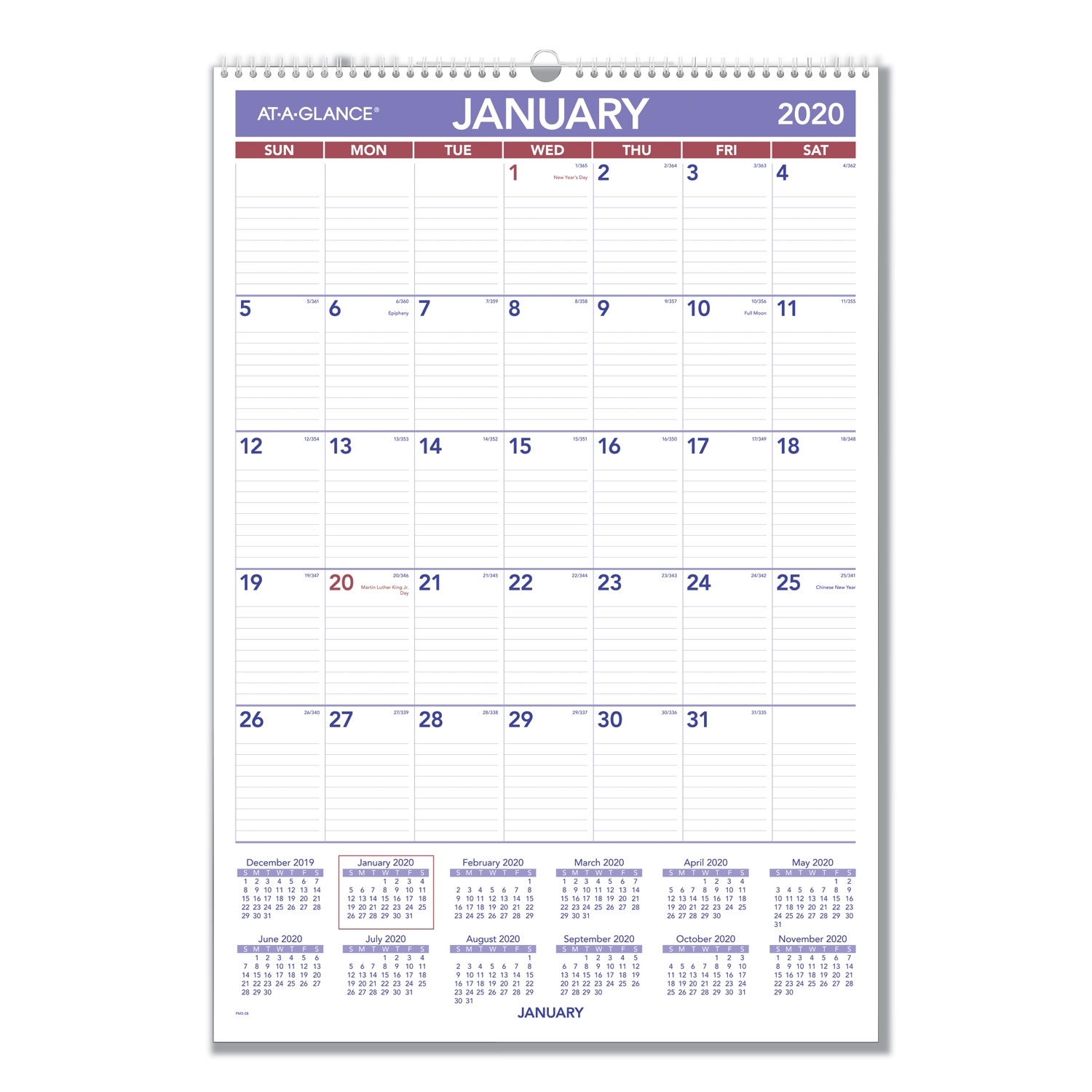 Monthly Wall Calendar With Ruled Daily Blocks, 15 1/2 X 22 3/4, White, 2020