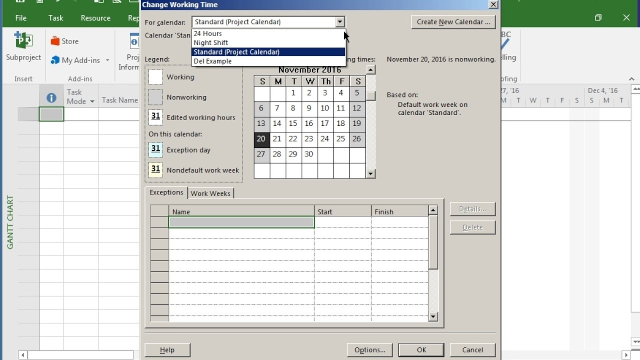 Ms Project: Delete Calendar