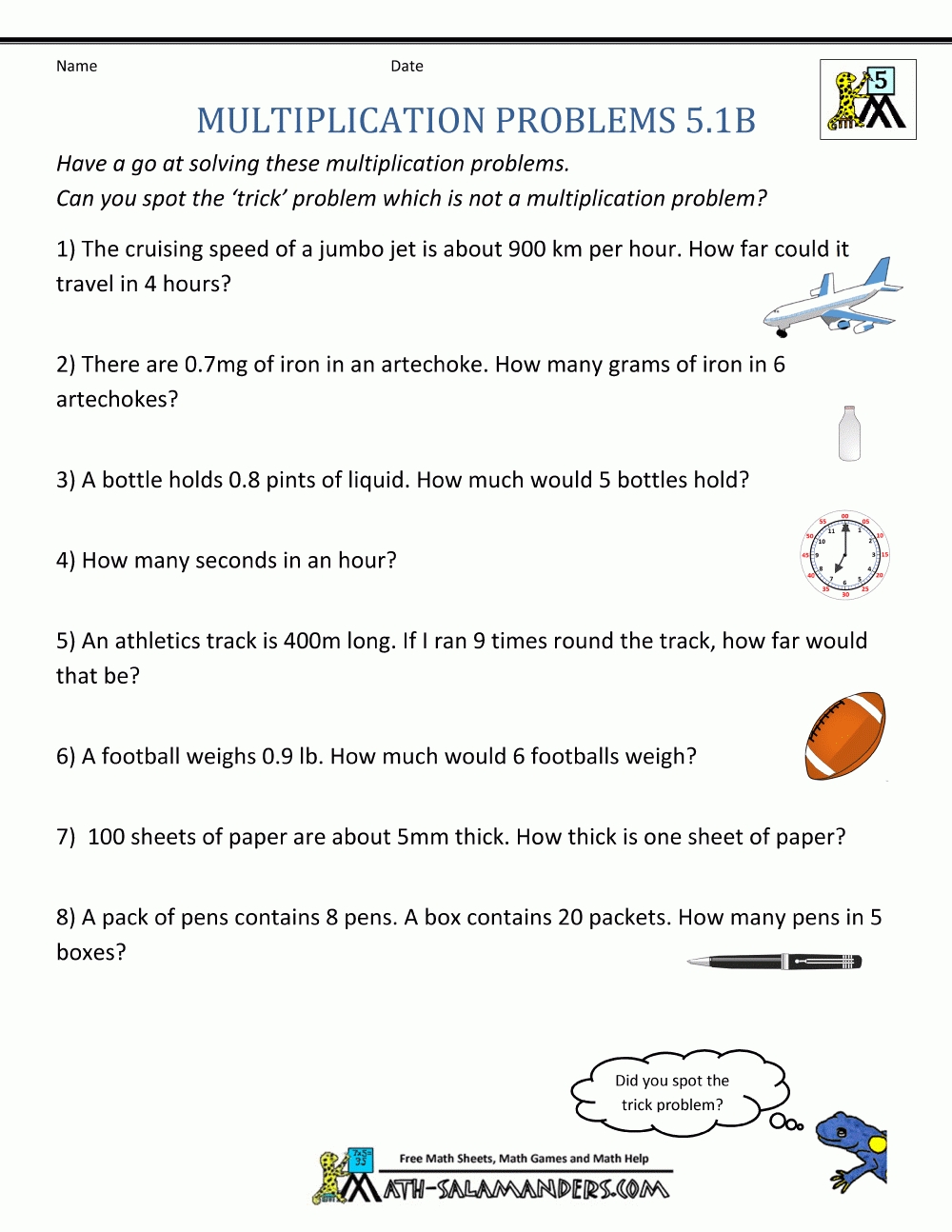 Multiplication Problems Printable 5Th Grade