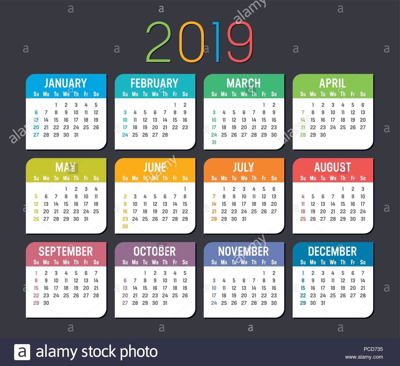 New Year Colorful Calendar | Scroll Wallpapers