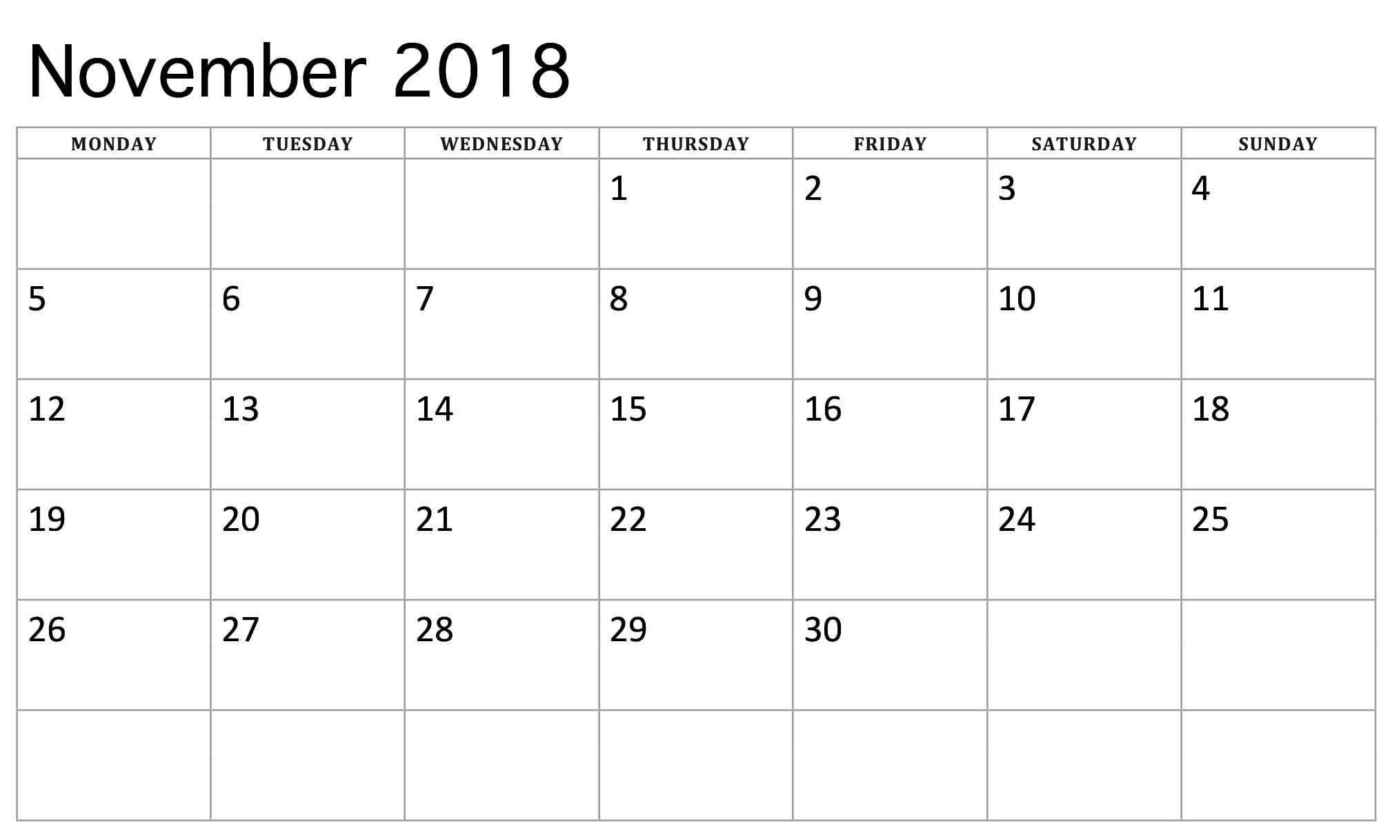 November 2018 Calendar In Spanish | November Calendar