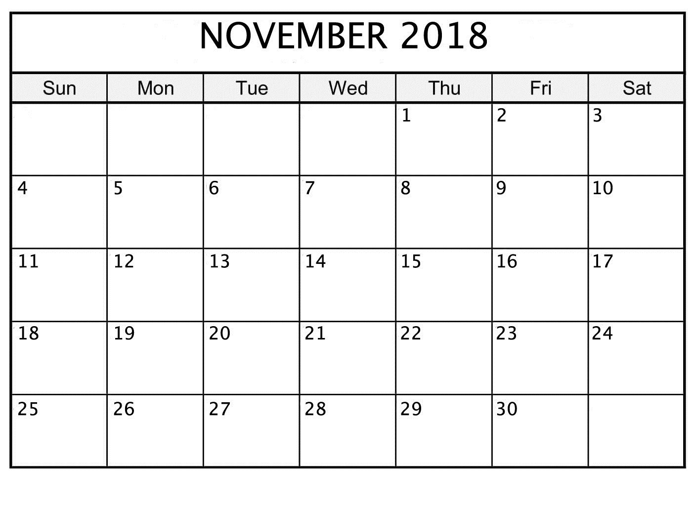 November 2018 Printable Calendar Date And Time | November