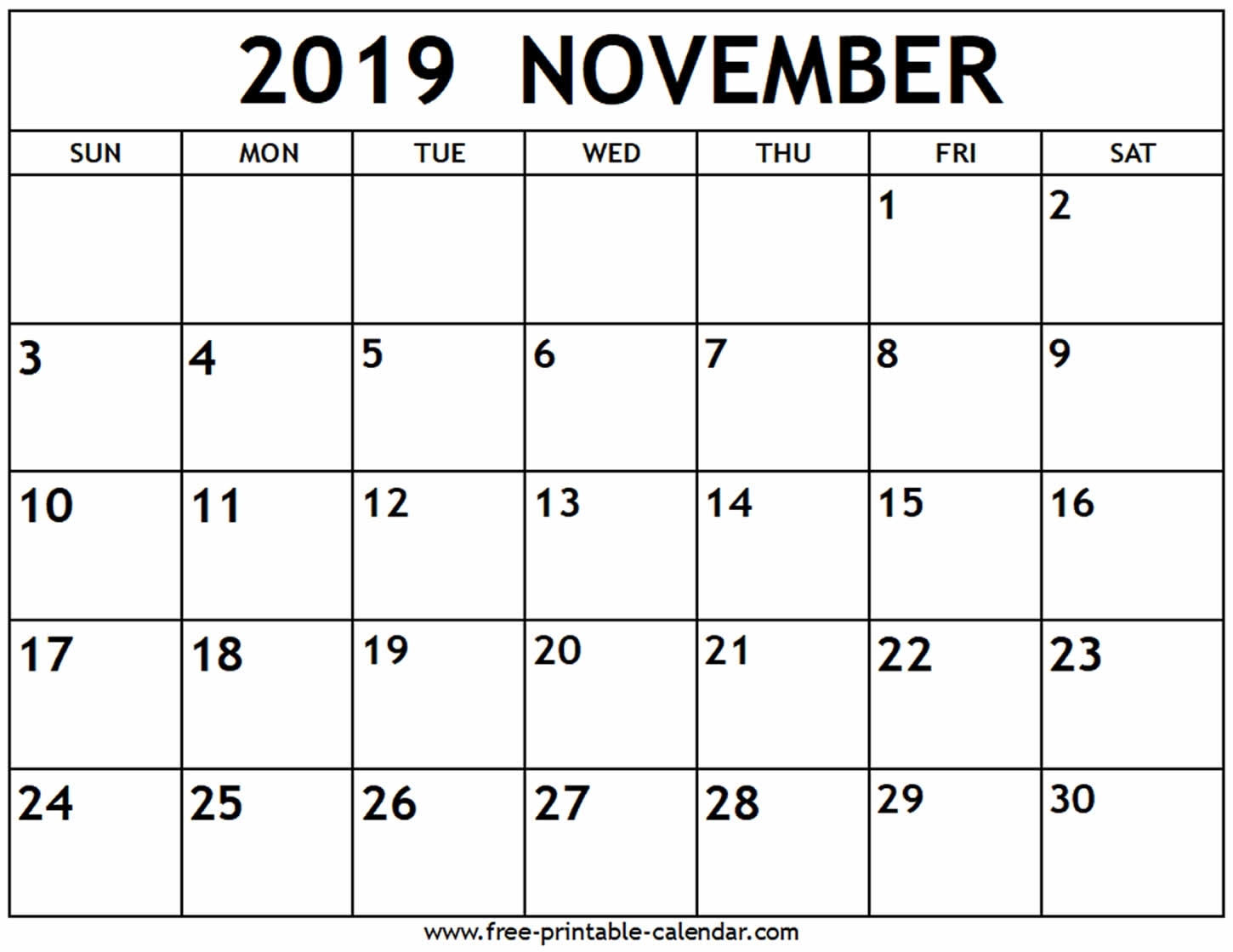 November 2019 Calendar - Free-Printable-Calendar