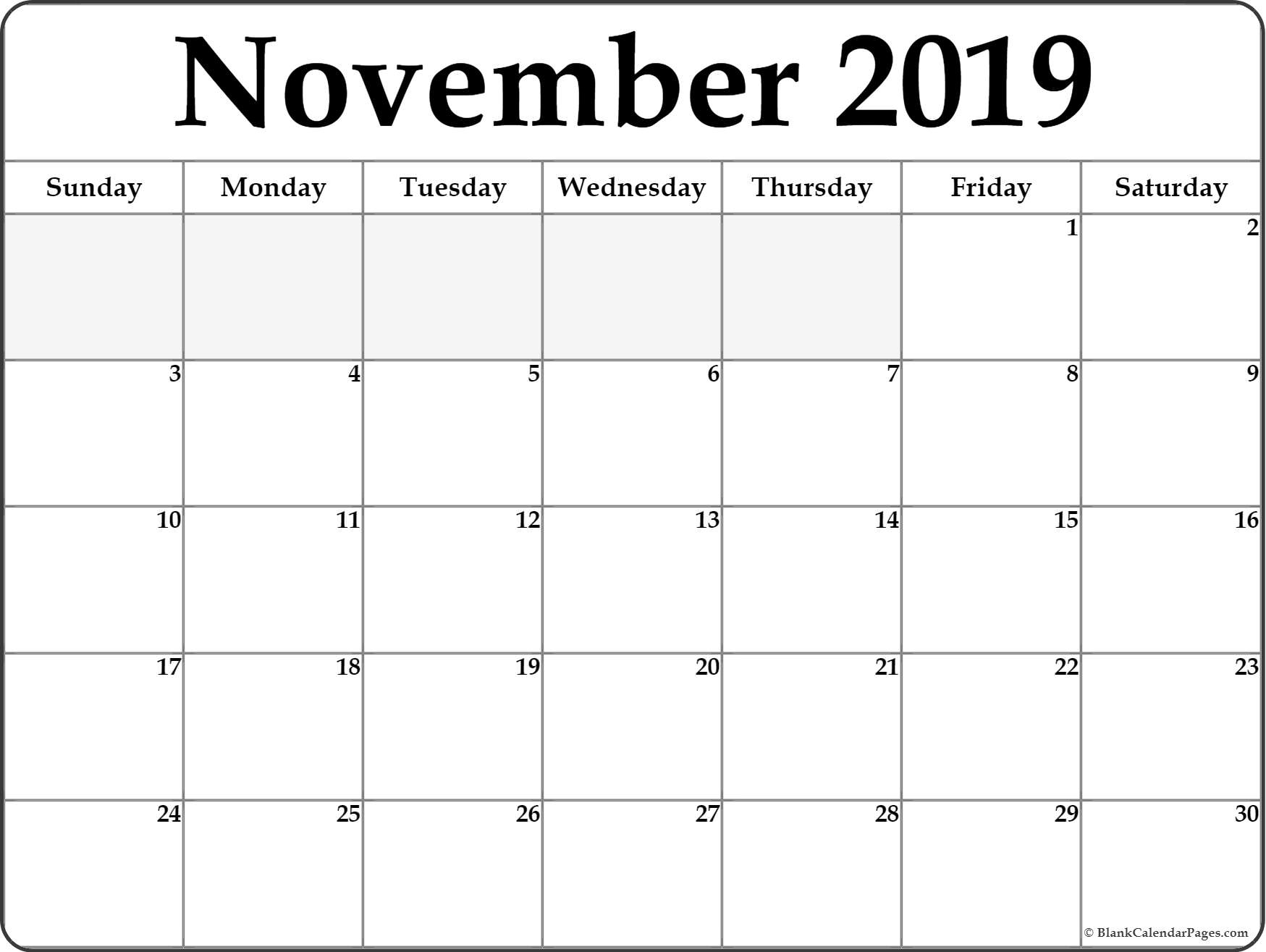 November 2019 Calendar | Free Printable Monthly Calendars
