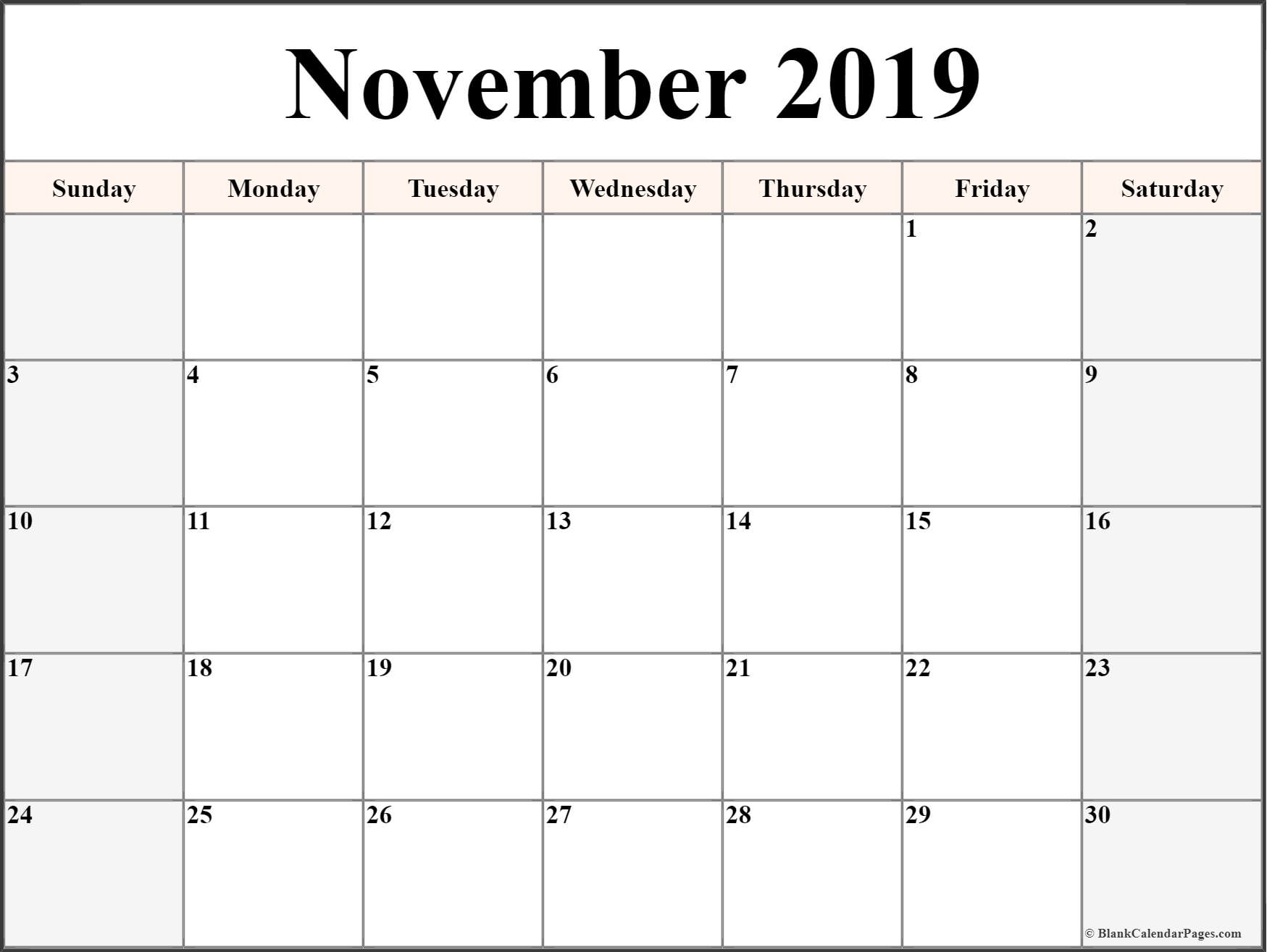 November 2019 Calendar | Free Printable Monthly Calendars