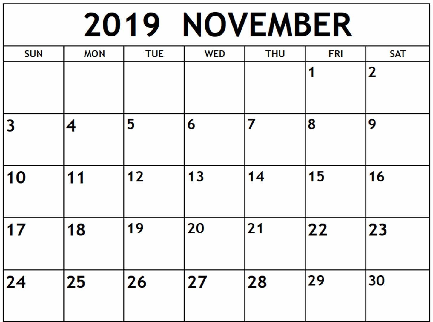 November 2019 Calendar Pdf, Word, Excel Template