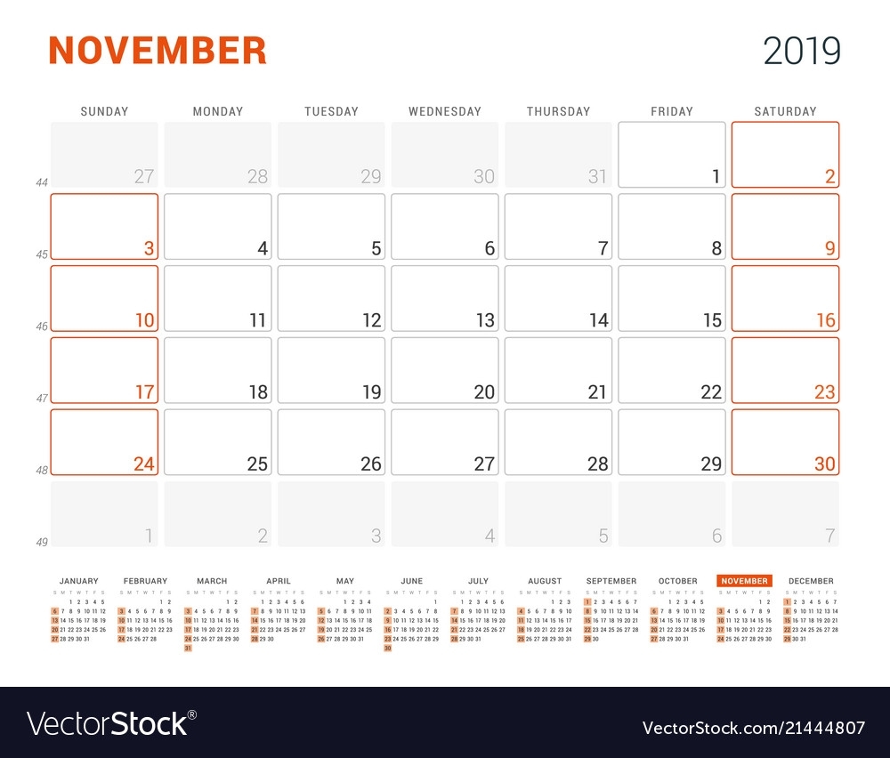 November 2019 Calendar Planner For 2019 Year