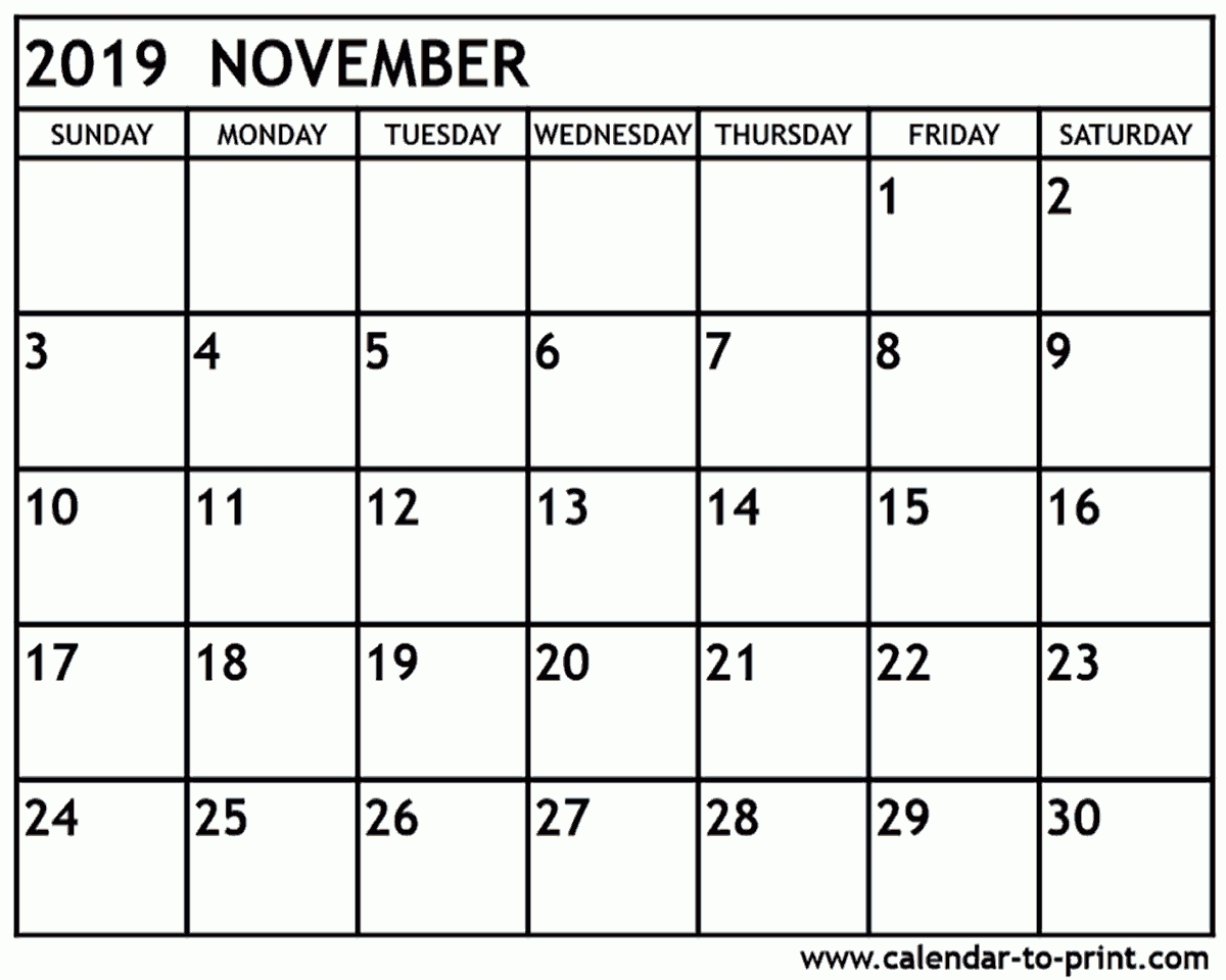 November 2019 Calendar Printable