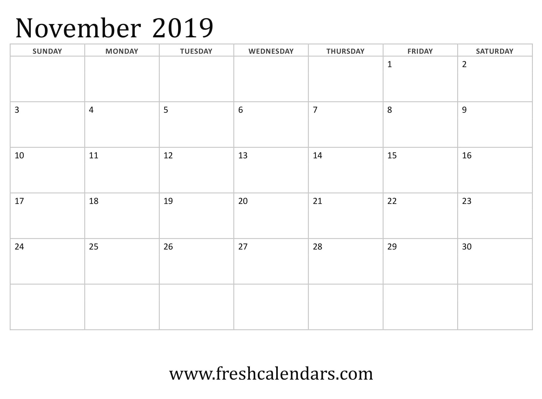 November 2019 Calendar Printable