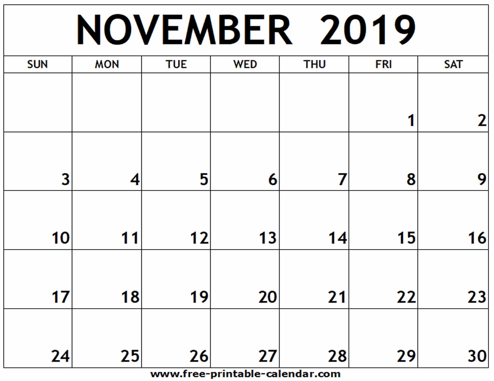 November 2019 Printable Calendar - Free-Printable-Calendar