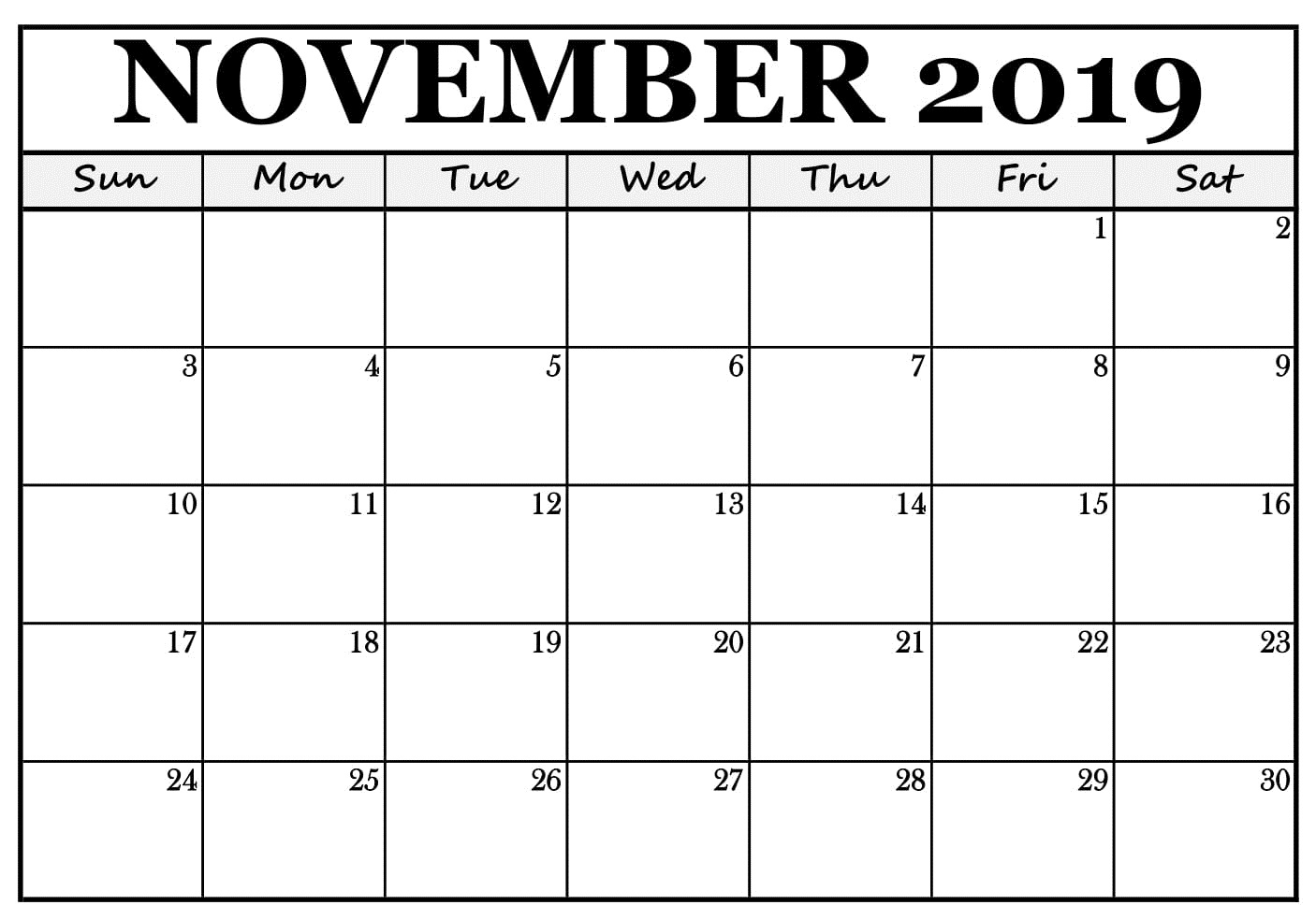 November 2019 Printable Calendar Monthly Template Download