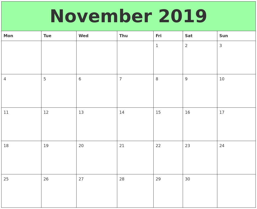 November 2019 Printable Calendars